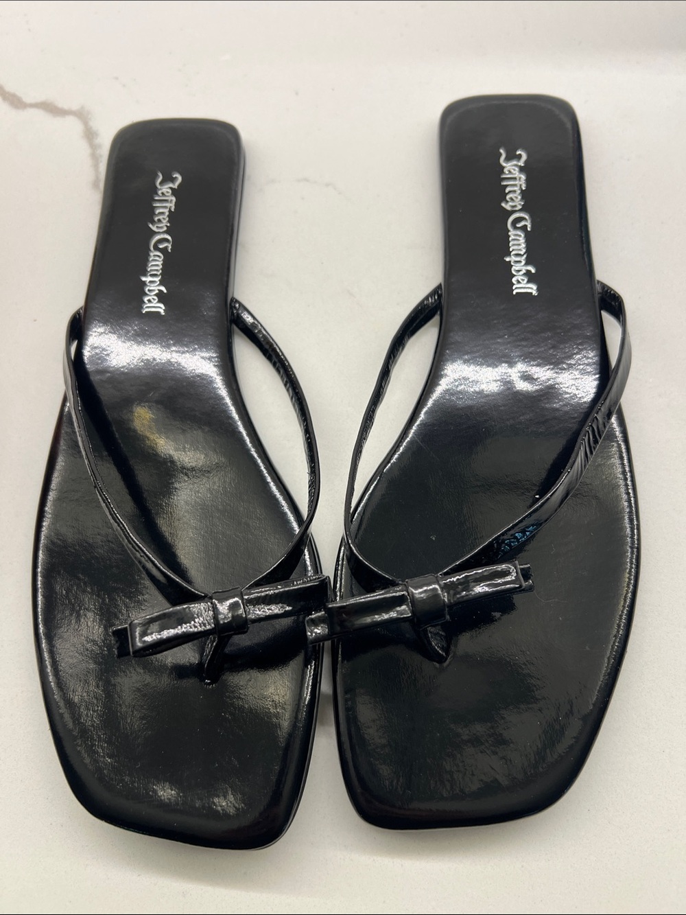 Jeffrey Campbell Black Patent Bow Thong Sandals